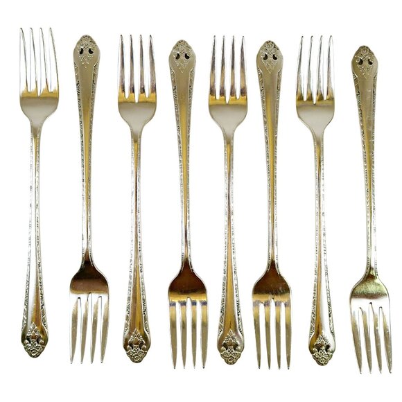 Lovely Lady Grille Forks (Set of 8) Vintage Holmes & Edwards Inlaid Silverplate - Picture 2 of 5